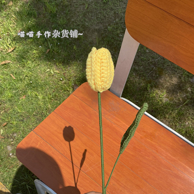 Finished Handmade Woven Rose Lily of the Valley Sunflower Artificial Flower Yarn Knitted Bouquet Floral Arrangement Gift