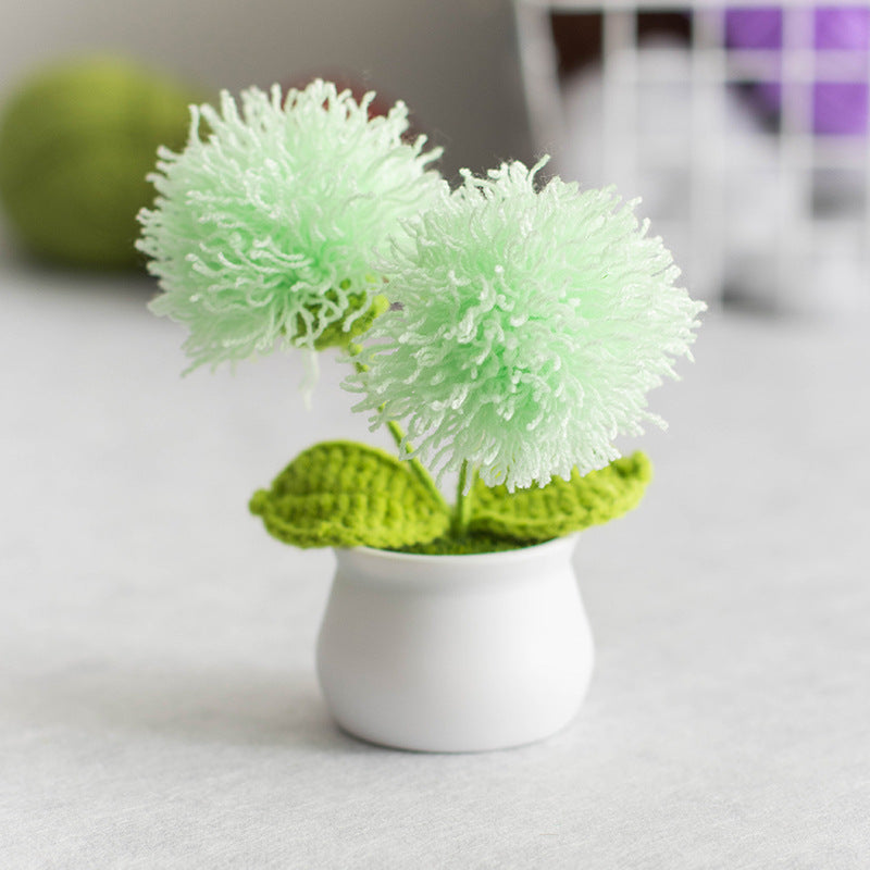 Finished Hand-Woven Linglan Potted Home Decoration Knitted Artificial Flower Wool Crocheted Bouquet Fake Flower Gift