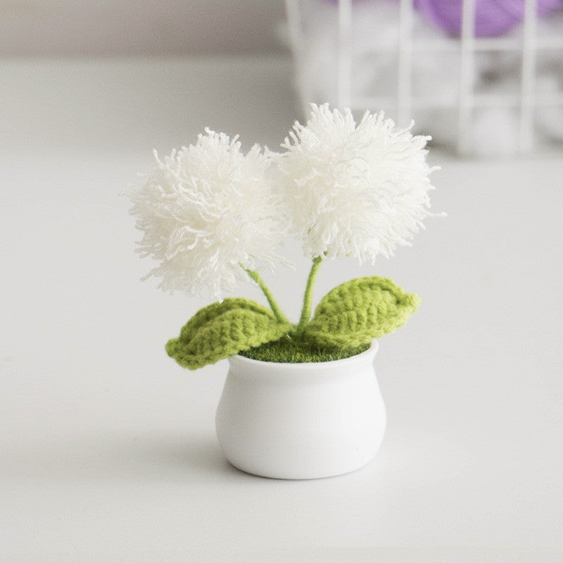 Finished Hand-Woven Linglan Potted Home Decoration Knitted Artificial Flower Wool Crocheted Bouquet Fake Flower Gift