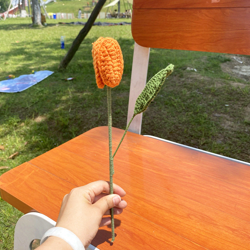 Finished Handmade Woven Rose Lily of the Valley Sunflower Artificial Flower Yarn Knitted Bouquet Floral Arrangement Gift