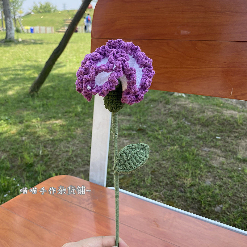 Finished Handmade Woven Rose Lily of the Valley Sunflower Artificial Flower Yarn Knitted Bouquet Floral Arrangement Gift