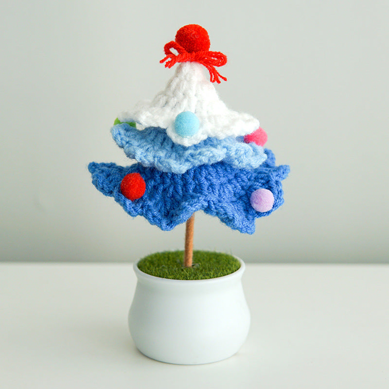Finished Hand-Woven Linglan Potted Home Decoration Knitted Artificial Flower Wool Crocheted Bouquet Fake Flower Gift