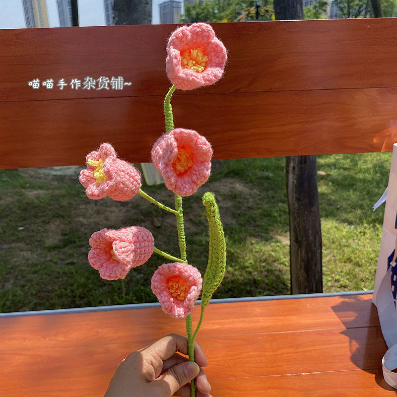 Finished Handmade Woven Rose Lily of the Valley Sunflower Artificial Flower Yarn Knitted Bouquet Floral Arrangement Gift