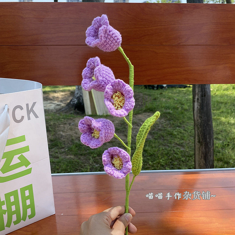 Finished Handmade Woven Rose Lily of the Valley Sunflower Artificial Flower Yarn Knitted Bouquet Floral Arrangement Gift