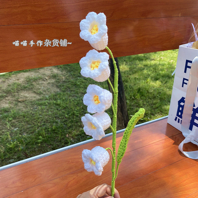 Finished Handmade Woven Rose Lily of the Valley Sunflower Artificial Flower Yarn Knitted Bouquet Floral Arrangement Gift