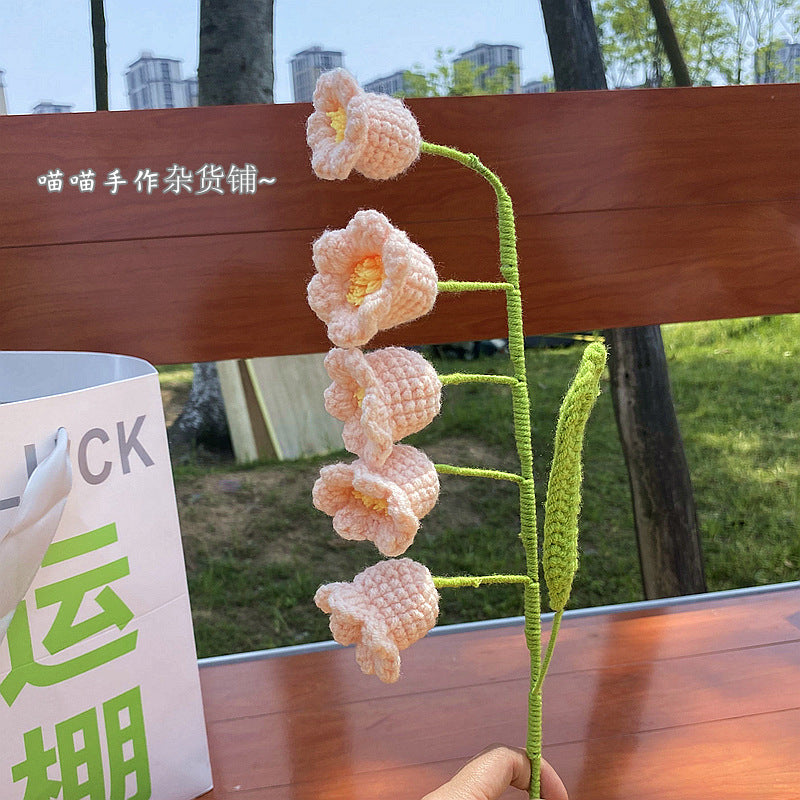 Finished Handmade Woven Rose Lily of the Valley Sunflower Artificial Flower Yarn Knitted Bouquet Floral Arrangement Gift
