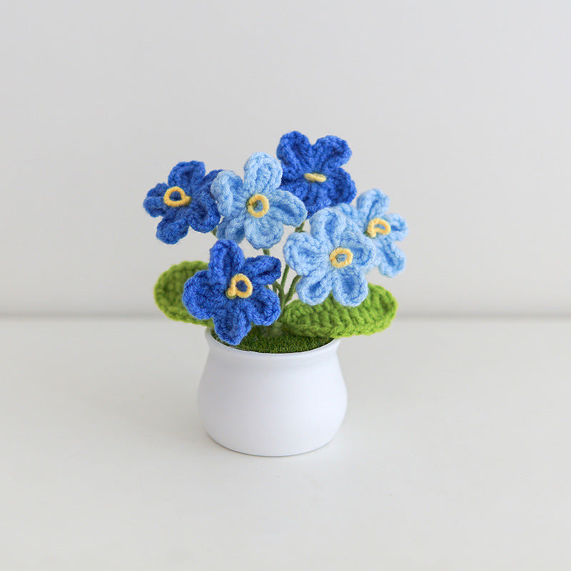 Finished Hand-Woven Linglan Potted Home Decoration Knitted Artificial Flower Wool Crocheted Bouquet Fake Flower Gift