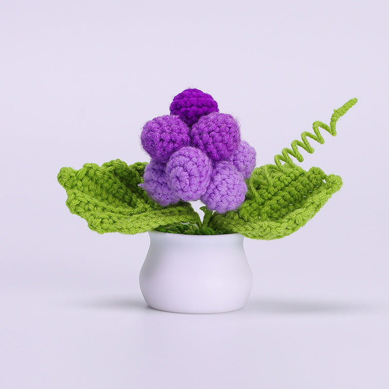 Finished Hand-Woven Linglan Potted Home Decoration Knitted Artificial Flower Wool Crocheted Bouquet Fake Flower Gift