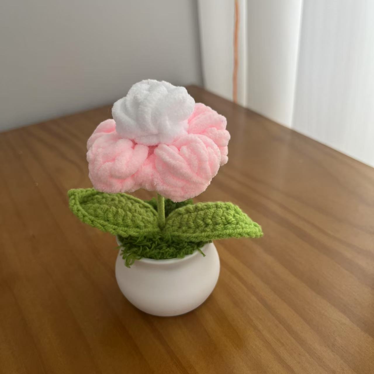 Finished Hand-Woven Linglan Potted Home Decoration Knitted Artificial Flower Wool Crocheted Bouquet Fake Flower Gift