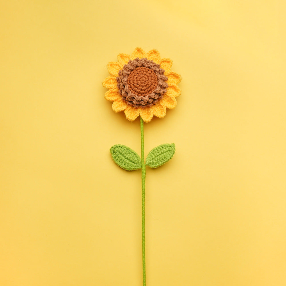 Finished Sunflower Handmade Knitted Artificial Flower Faux Yarn Flower Decoration Sunflower Flower Valentine's Day Teacher's Day Gift