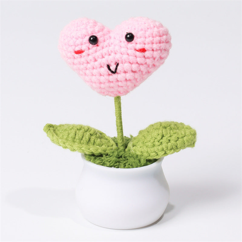 Finished Hand-Woven Linglan Potted Home Decoration Knitted Artificial Flower Wool Crocheted Bouquet Fake Flower Gift