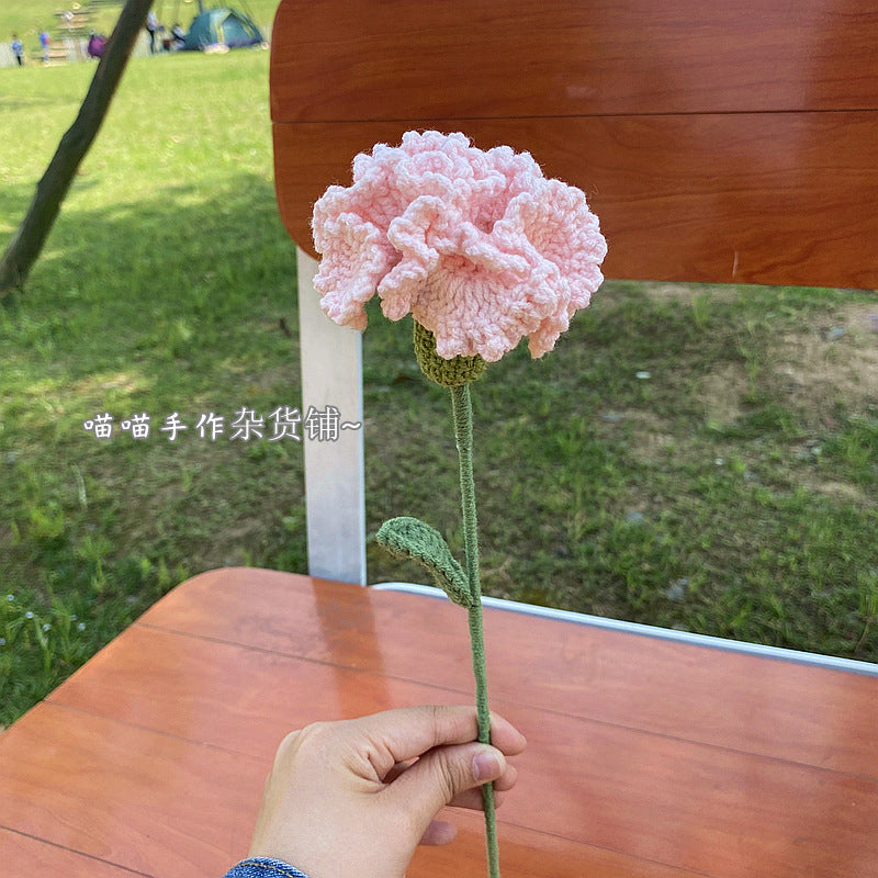 Finished Handmade Woven Rose Lily of the Valley Sunflower Artificial Flower Yarn Knitted Bouquet Floral Arrangement Gift