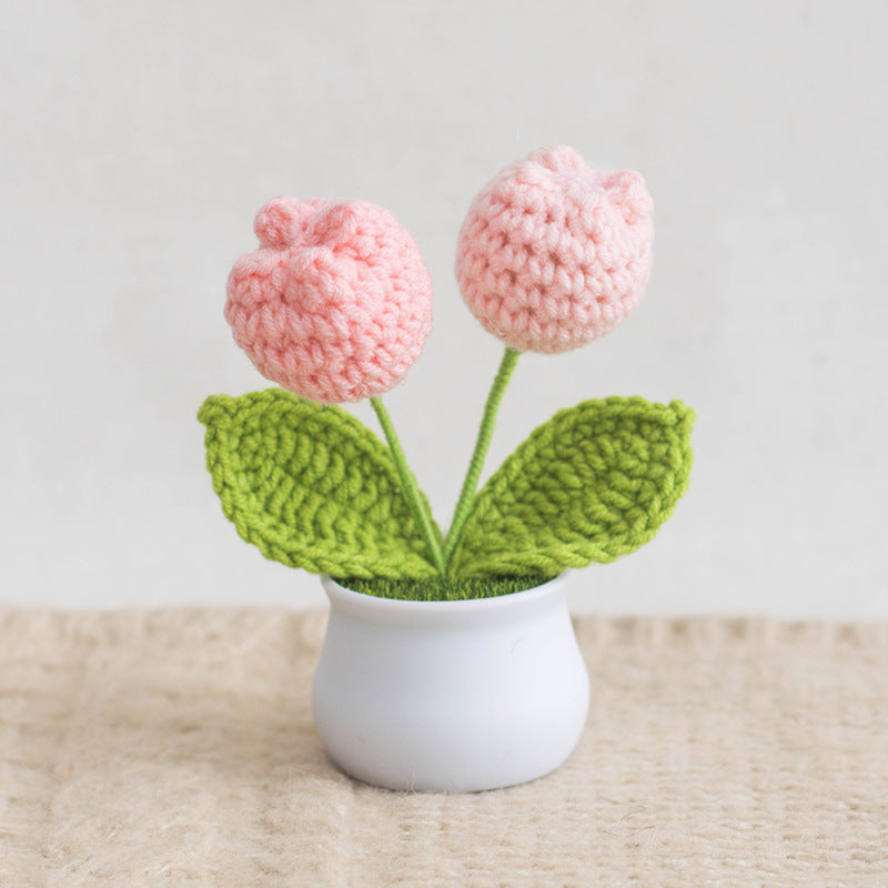 Finished Hand-Woven Linglan Potted Home Decoration Knitted Artificial Flower Wool Crocheted Bouquet Fake Flower Gift
