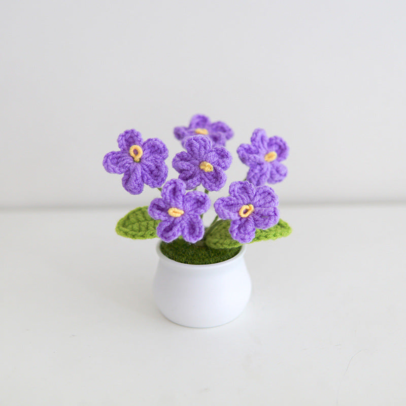 Finished Hand-Woven Linglan Potted Home Decoration Knitted Artificial Flower Wool Crocheted Bouquet Fake Flower Gift