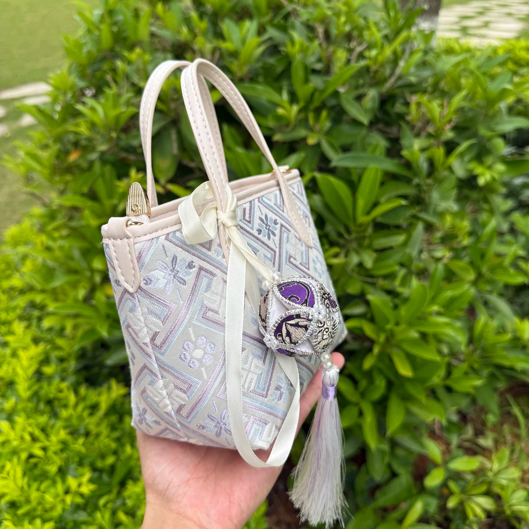 Ethnic Mini Tote Bag, Small Woven Jacquard Shoulder Bag, Non-Material Cultural Heritage Crossbody, Chic Work Commute Bag, Unique Small Handbag for Women