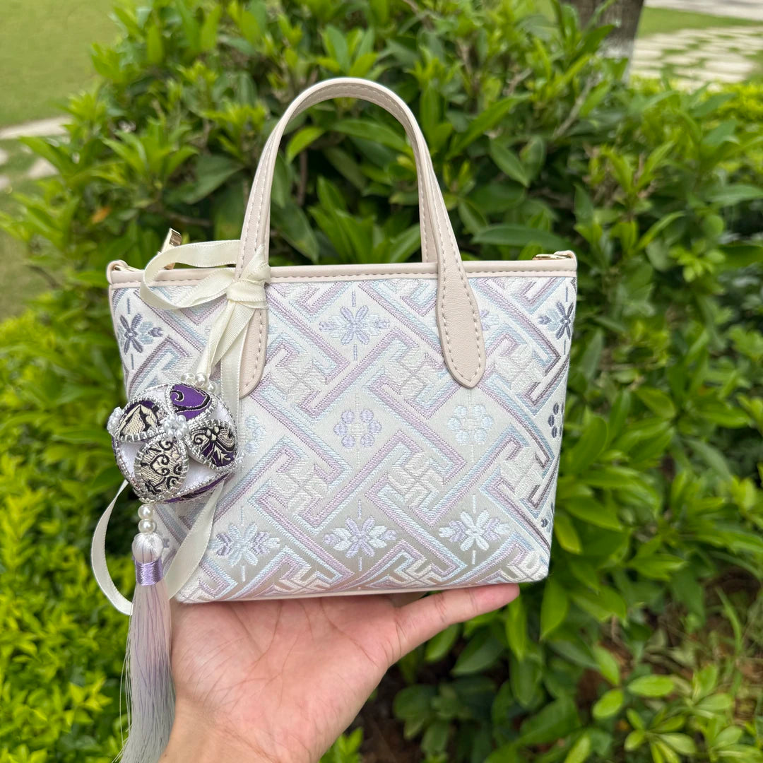 Ethnic Mini Tote Bag, Small Woven Jacquard Shoulder Bag, Non-Material Cultural Heritage Crossbody, Chic Work Commute Bag, Unique Small Handbag for Women